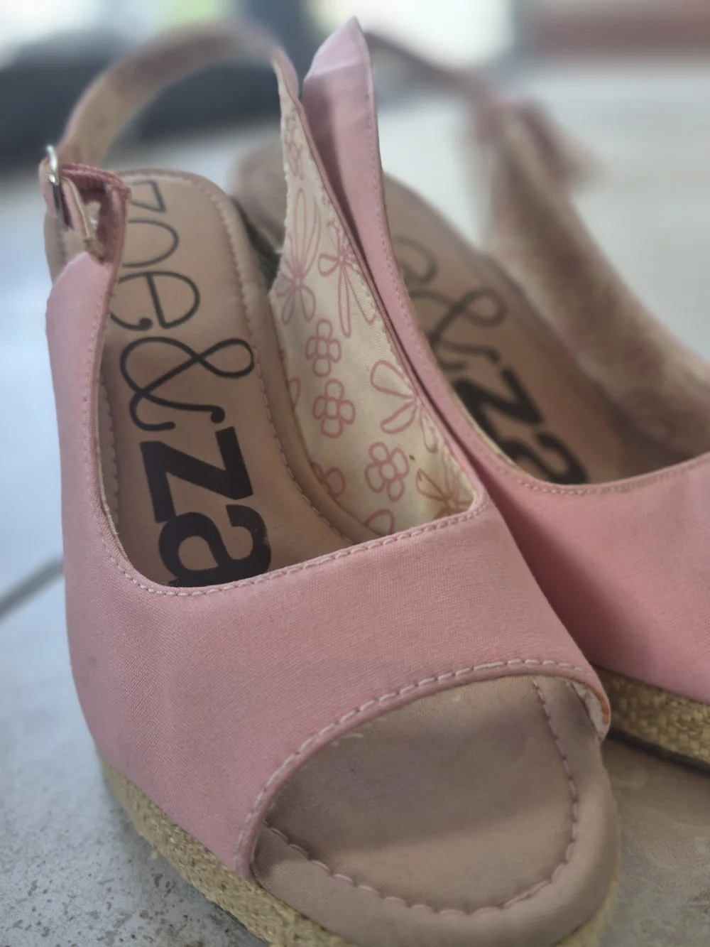 Zoe Pink Espadrille Wedge Slingback Heels